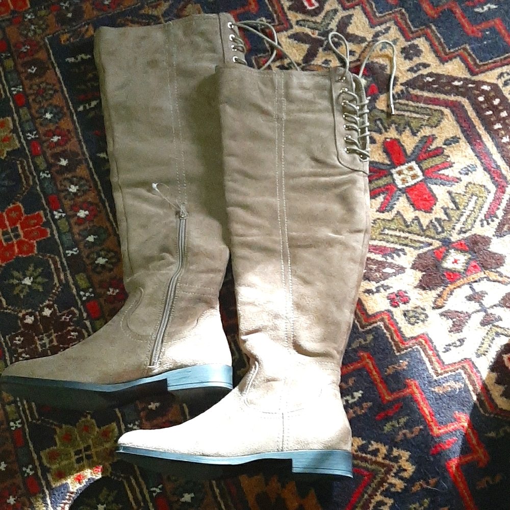 OverThe Knee Suede boots w/ Lace Up Back